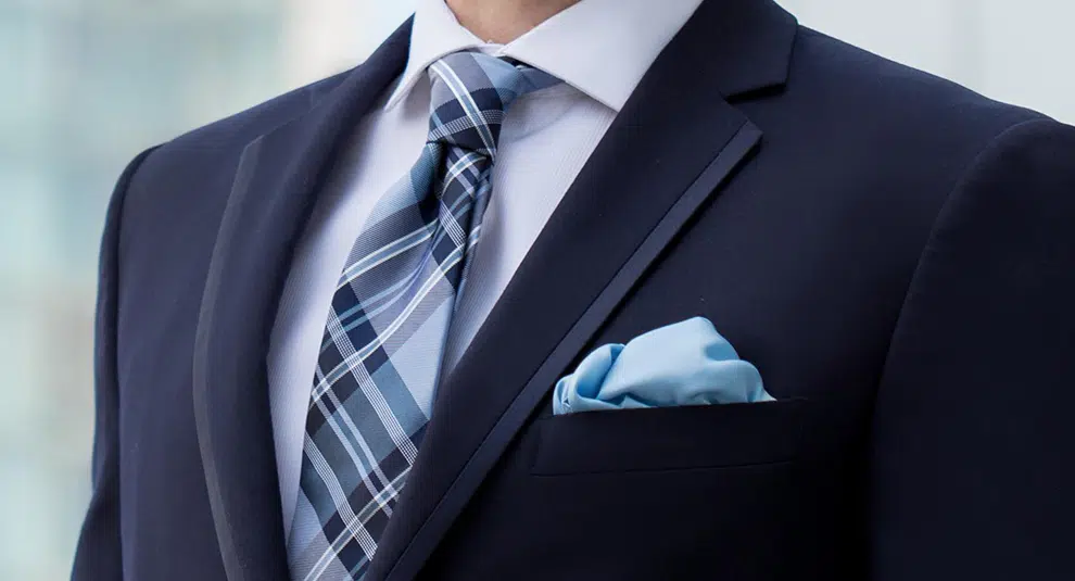 Suit with blue pocket square